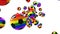 Many Rainbow colored soccer balls on white background.