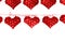 Many red heart lamp hanging on wire on white background, leave