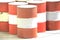 Many red and white color engine oil drums