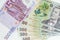 Many romanian leu high banknotes and 500 euro bill