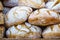 Many rustic fresh bread loaves