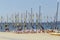 Many sailboats on the beach in a small spanish town Palamos Spa