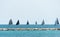 Many sailboats sailing in a Michigan Lake