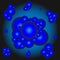 Many shiny blue molecules