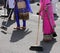 many Sikhs women barefoot while scavenging the road