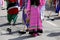 Many Sikhs women barefoot while scavenging the road during a Si