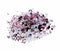 Many small purple diamond jewel stones heap isolated.