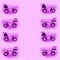 Many small purple toy trucks on texture background of fashion pastel purple color paper