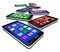 Many Smart Phones with Apps on Touch Screens