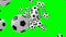 Many soccer balls on green chroma key background.