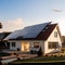 many solar panels on the roof of a modern house, ecology