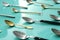 Many spoons on color  background