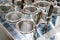 Many stainless mesh at kitchenware shop for restaurant or food industrial