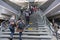 Many students climb stairs to utrecht central railway station in