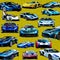 Many supercars models isolated on a beautiful yellow background poster