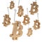 Many symbols bitcoin of gold on fishing hooks.