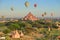 Many temple and pagoda in bagan myanmar with hot air balloon