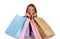 So many things to buy so little time. Portrait of a happy ethnic woman holding lots of shopping bags and looking excited