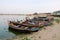 Many tourist boats dock at jetty in Mandalay, Myanmar
