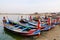Many tourist boats dock at jetty in Mandalay, Myanmar
