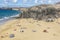 Many tourists enjoy Papagayo beach on a sunny day