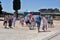 Many tourists at the entrance to Cleopatra\'s Pool