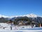 Many tourists on the ski slope on skis and snowboards on a Sunny winter day. Andorra, La Massana - December 2011