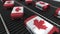 Many travel suitcases featuring flag of Canada. Canadian tourism conceptual animation