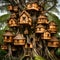 Many tree houses on a large tree - ai generated image