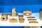 Many type and various of industrial casting parts gold color or brass on table