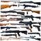 Many types of firearm cutouts, isolated over white background