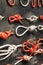 Many types of knots demonstrated on a learning display