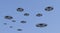 Many UFO in the sky,The alien space ship ,UFO,3d render