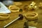 Many unfinished gold rings Placed on the table waiting for production