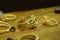 Many unfinished gold rings Placed on the table waiting for production