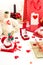 Many Valentine`s day festive gifts and surprises in mess.