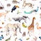 Many various wild animals, birds, insects. Zoo, wildlife flamingo, antelope, toucan, bee, cheetah and other . Repeating