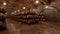 many wine barrels in a cellar with stone walls