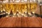 Many wine glasses. View from wooden table. Collage