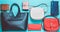Many women& x27;s bags and purses on a blue wooden background. Top view.