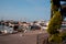 Many yachts and boats in the harbor. Ships on pier in port