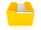 Many yellow office data folders on white