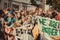 Many young people, demonstrators with banners protest for good ecology and environmental