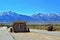 Manzanar Japanese Relocation Center National Historic Site with Guard Houses and Sierra Nevada, Eastern California