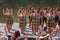 Maori women in traditional costume dancing, New Zealand