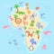 Map of Africa with animals for kids.