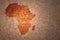 Map of africa on a old vintage crack paper background