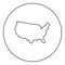 Map of America United Stated USA icon in circle round black color vector illustration image outline contour line thin style