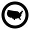 Map of America United Stated USA icon in circle round black color vector illustration image solid outline style