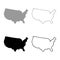 Map of America United Stated USA set icon grey black color vector illustration image flat style solid fill outline contour line